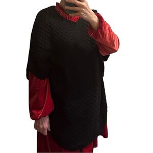 Isaac Mizrahi Live Poncho Black Knit Top Pull Over Knit Size M/L